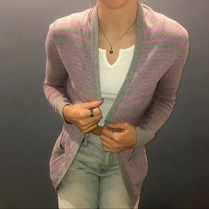 Gap XS Gray and Pink Striped Cardigan Longsleeve